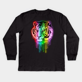 Tiger Neon Dripping Rainbow Colors Kids Long Sleeve T-Shirt